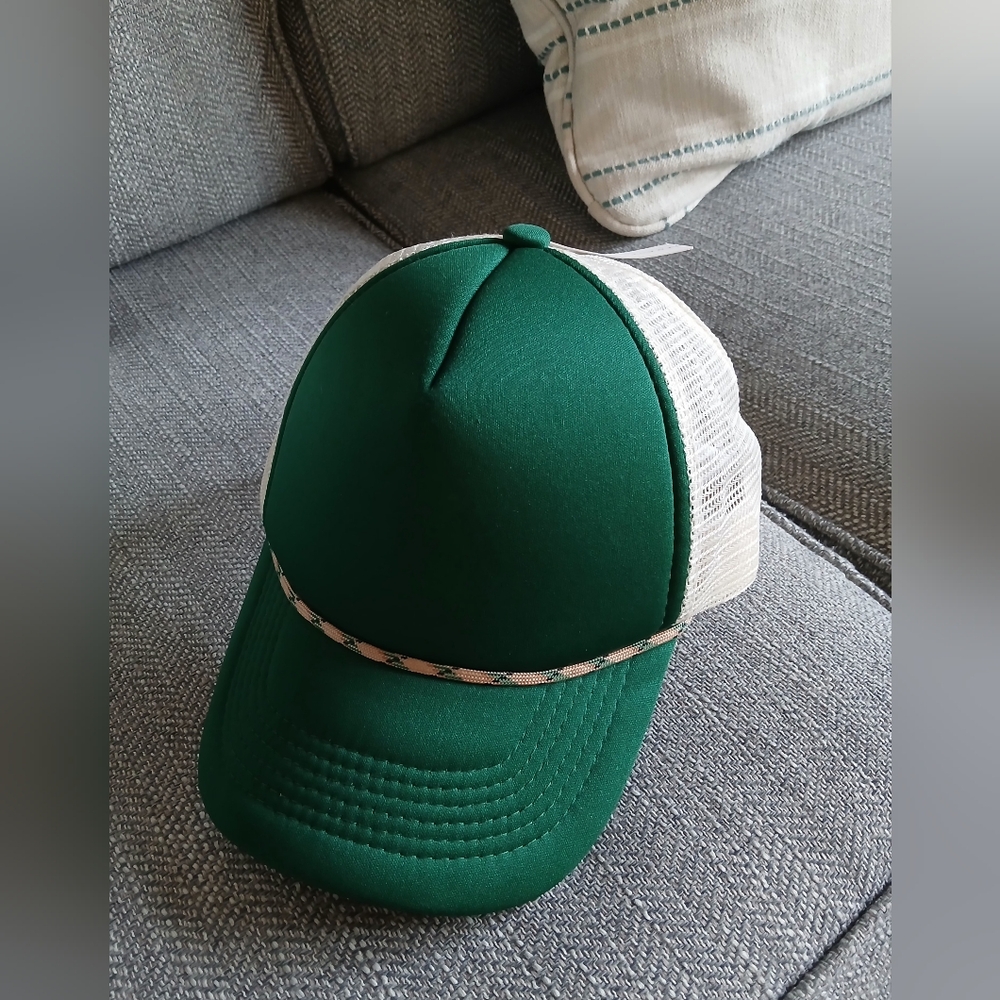 NWT Anthropologie Trucker Hat in Green and Cream.